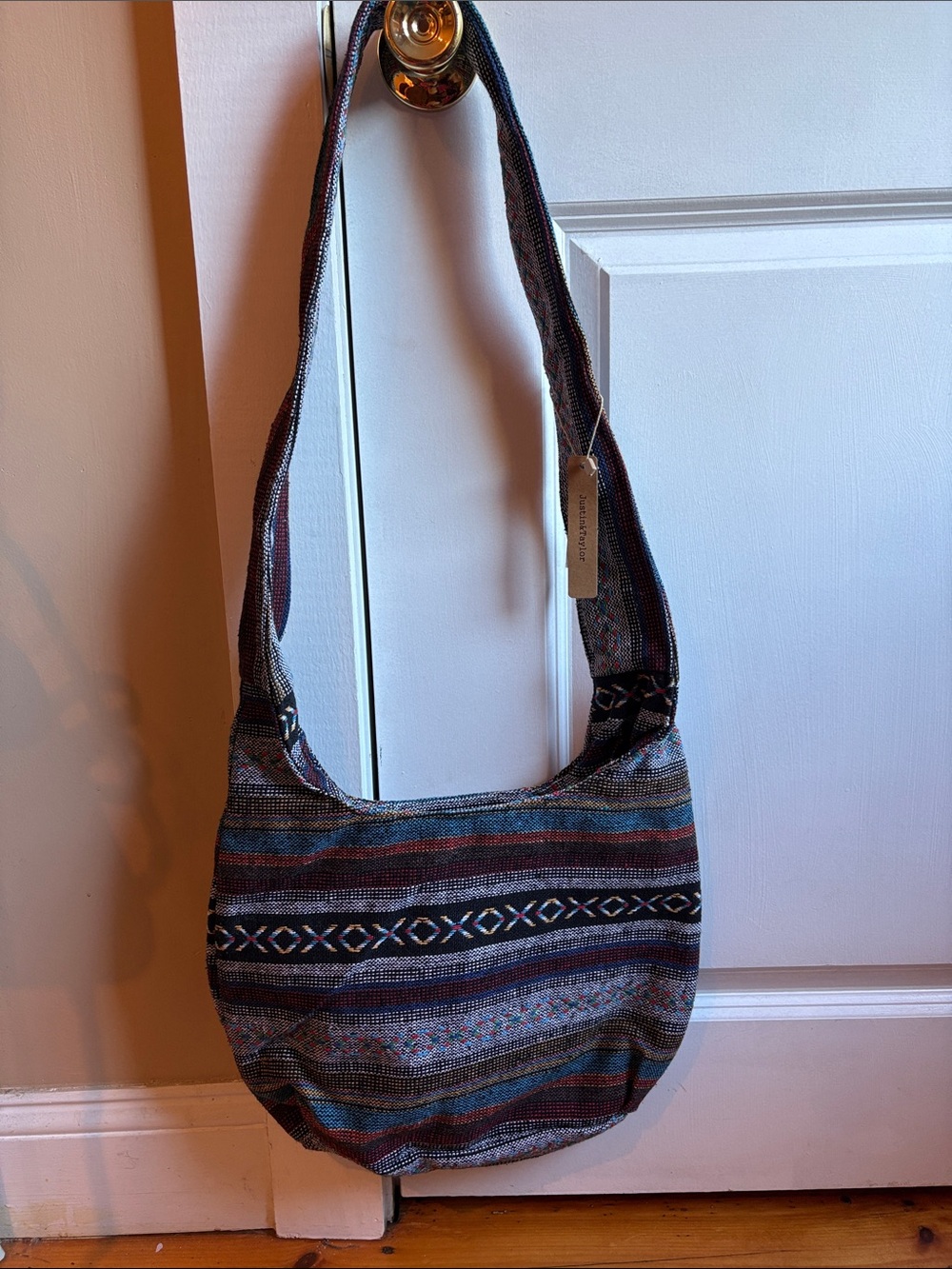 Striped Ethnic-Pattern Shoulder Bag in Multi-Color
